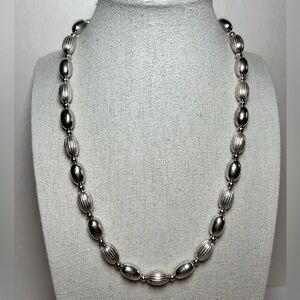 Sterling silver 925 Italy oval fluted beads strung on chain 18” Necklace 40 gram